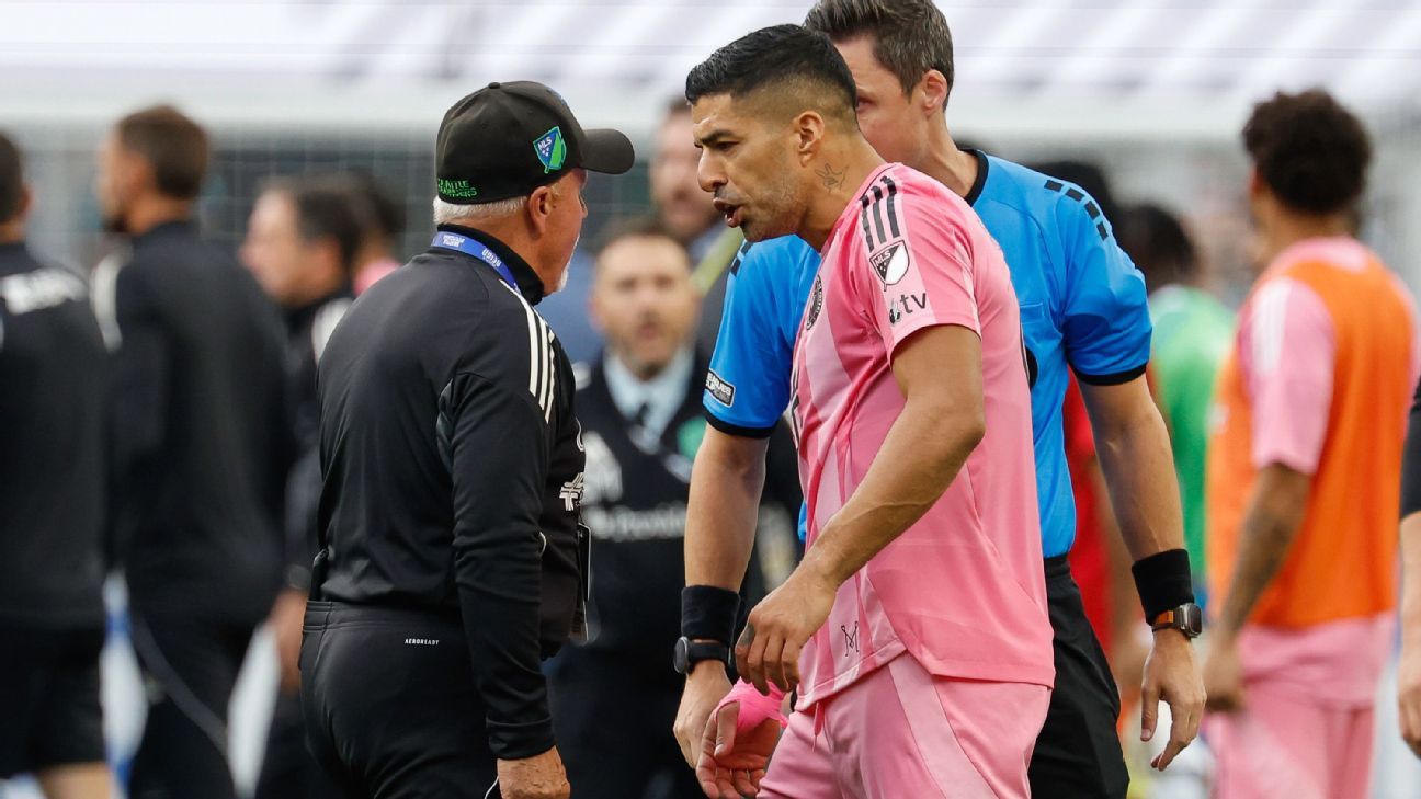 Suárez é suspenso por seis jogos após cuspir em membro do Seattle na decisão da Leagues Cup - Imagem do artigo