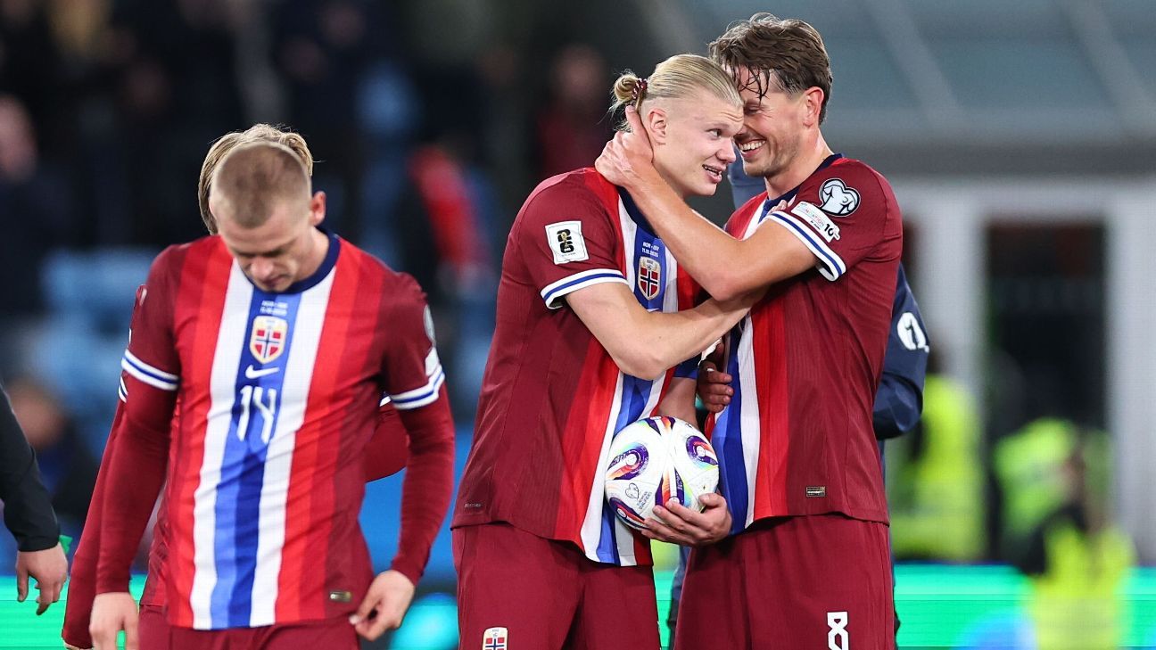 Haaland perde dois pênaltis, mas faz hat-trick e mantém Noruega com 100% nas Eliminatórias - Imagem do artigo